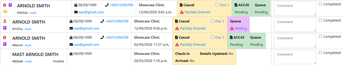 Example of admin portal entries