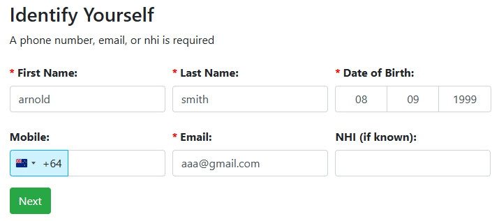 Step 1, to identify yourself using a phone number, email or NHI.