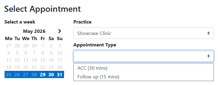 Step 2, select a date and appointment type.